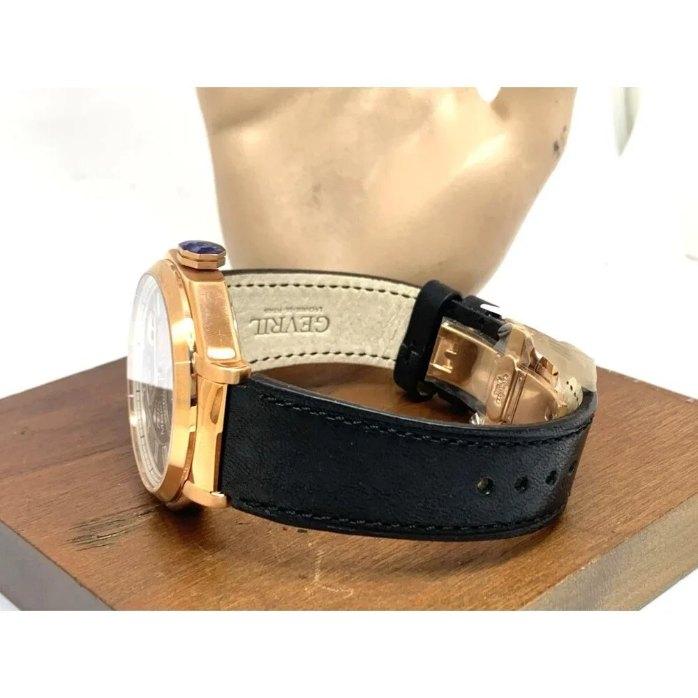 Gevril GV2 Men's Watch 42423 Swiss Quartz Gray Dial Black Leather Strap 44mm